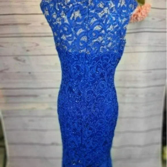 Marina Cap Sleeve Lace Sequin Gown - Picture 4 of 7